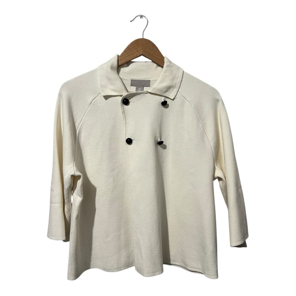H&M Women's Cream Double-Breasted Jacket Size Medium Office Career Poncho Knit